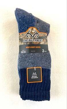 Realtree Men's Boot Socks Wool Blend 2PR/PK Blue 10-13 NWT